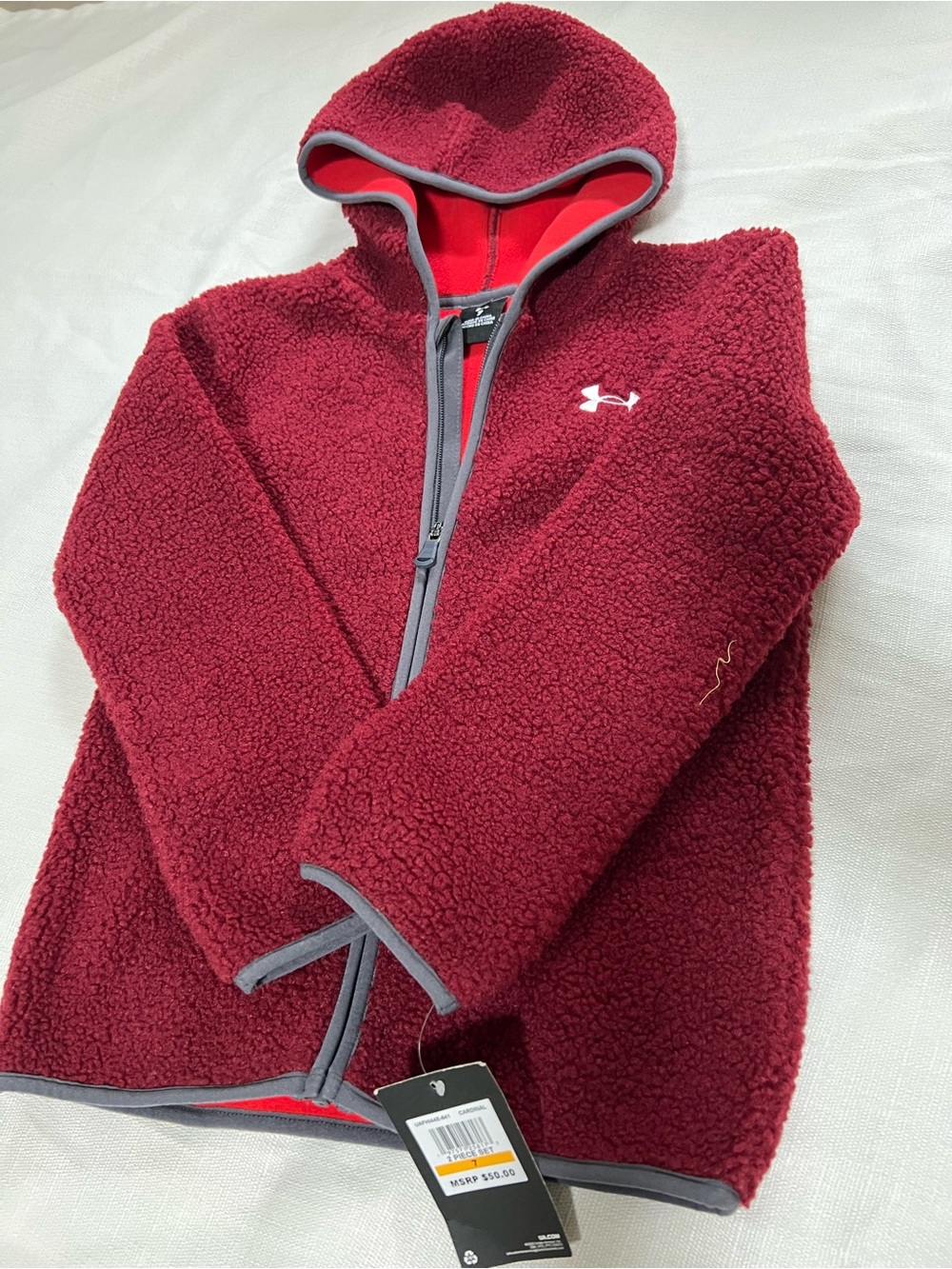 Under Armour Kids' Maroon Hooded Sherpa Fleece Jacket